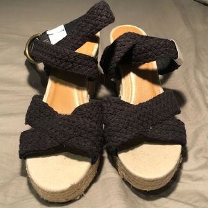 black woven strap espadrille wedges. Never worn.